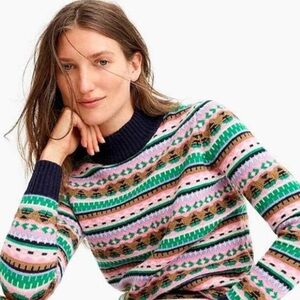 J. Crew Fair Isle Cozy Multicolor Mock Neck Wool Blend Sweater Size XL